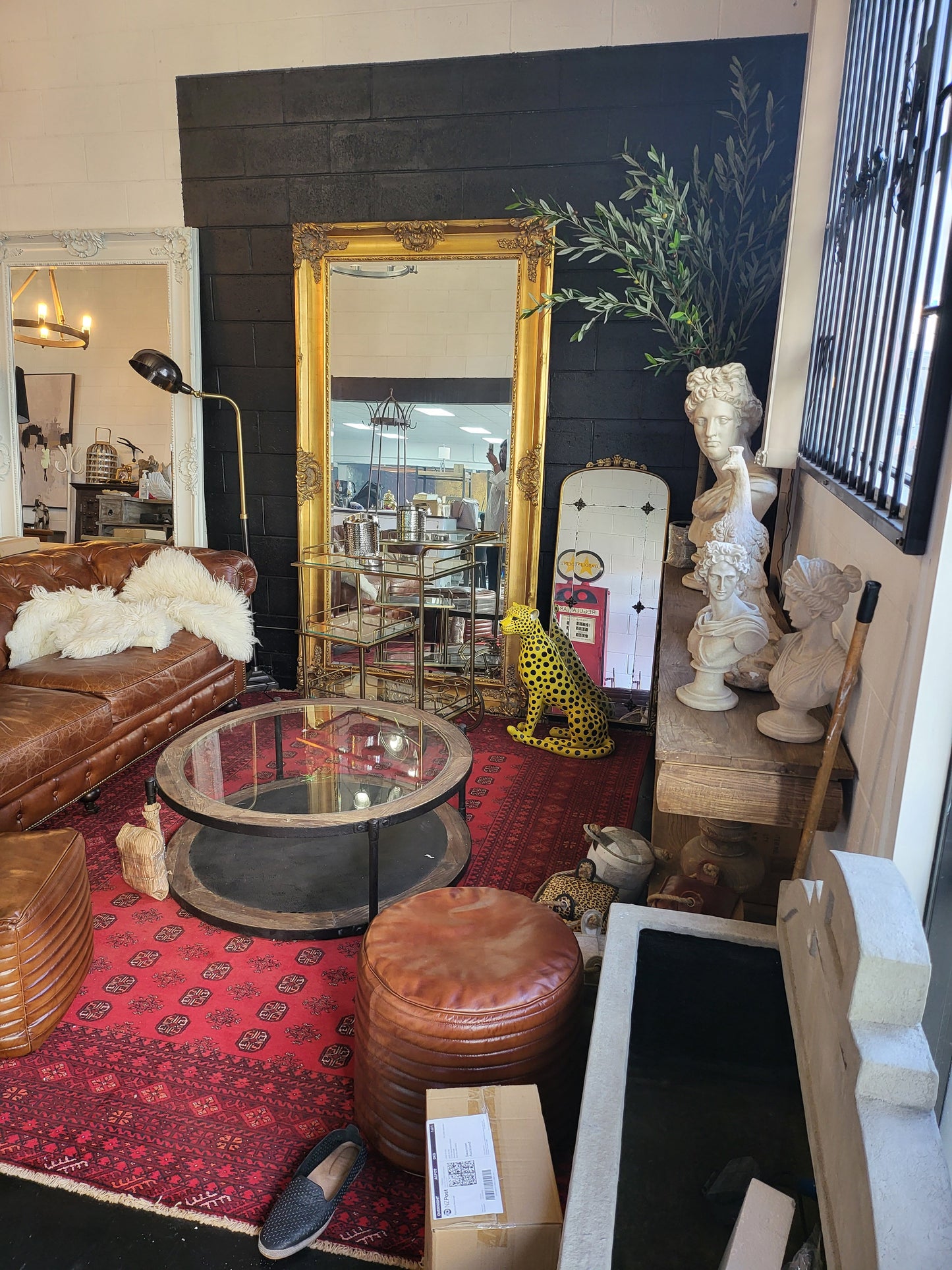 Ornate Bevelled Floor Mirror – Antique Gold