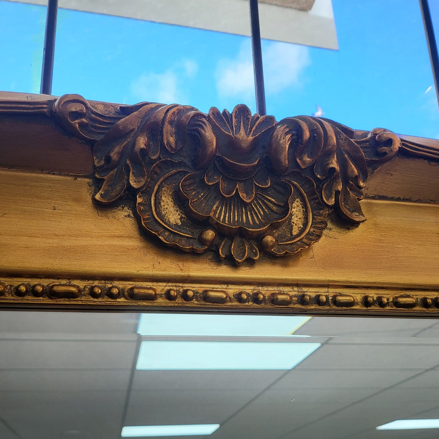 Ornate Bevelled Floor Mirror – Antique Gold