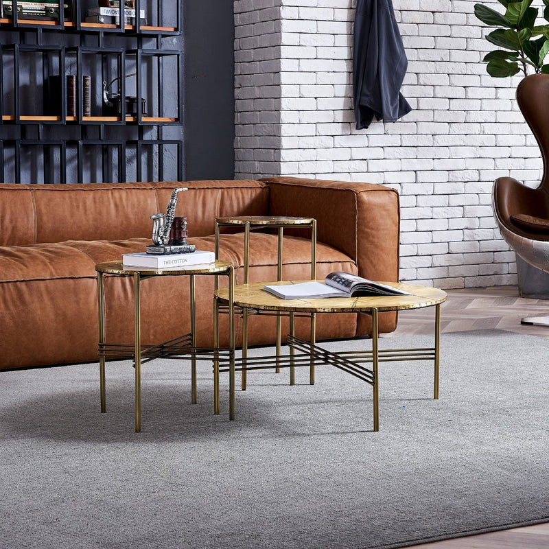 Crosshatch Coffee Copper Table - Set of 3