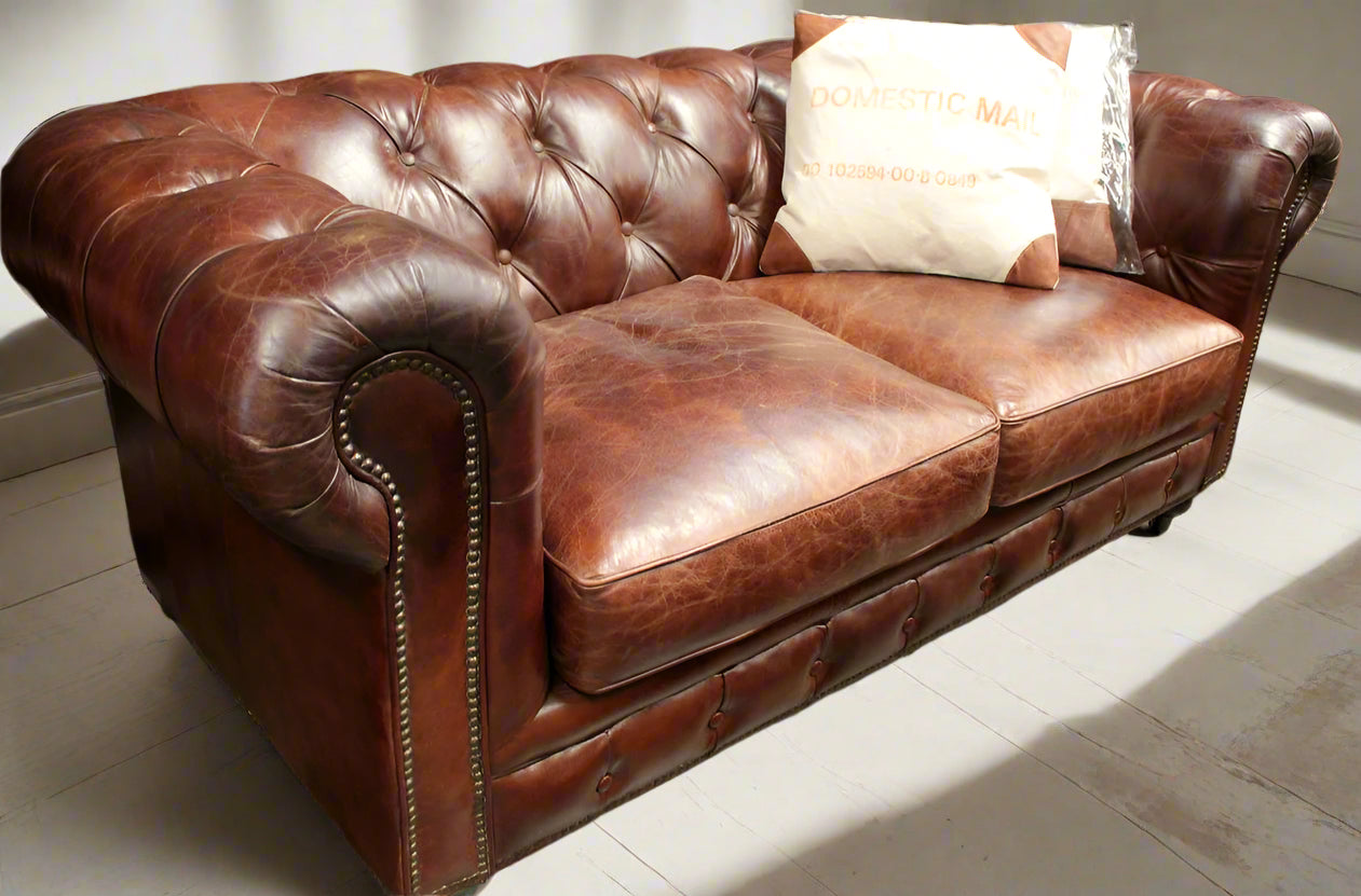 Chesterfield Aged Leather 2 Seater Sofa - Vintage Cigar