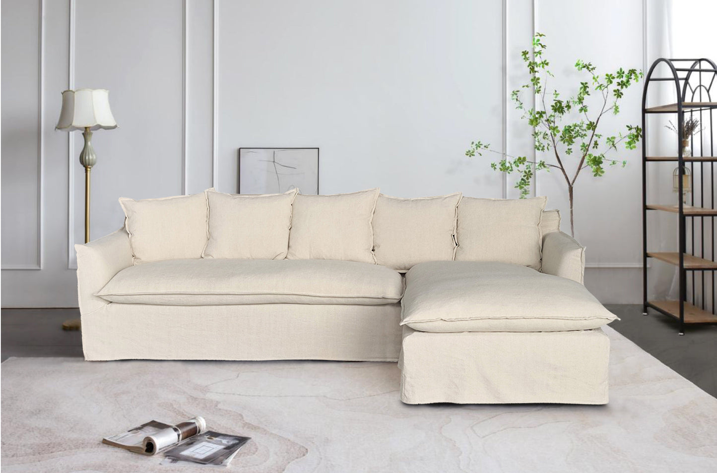 Marsala Slip Cover Sofa with Reversible Chaise - Salt & Pepper