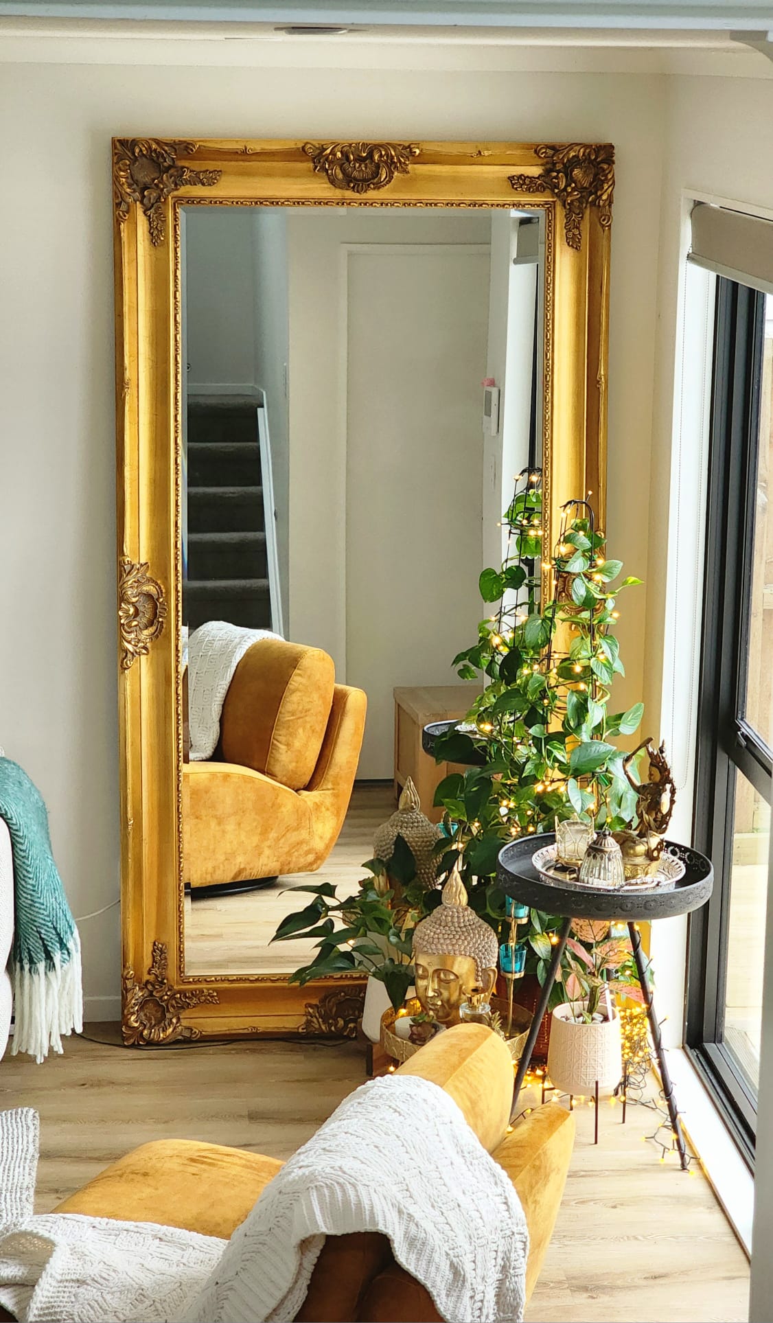 Ornate Bevelled Floor Mirror – Antique Gold