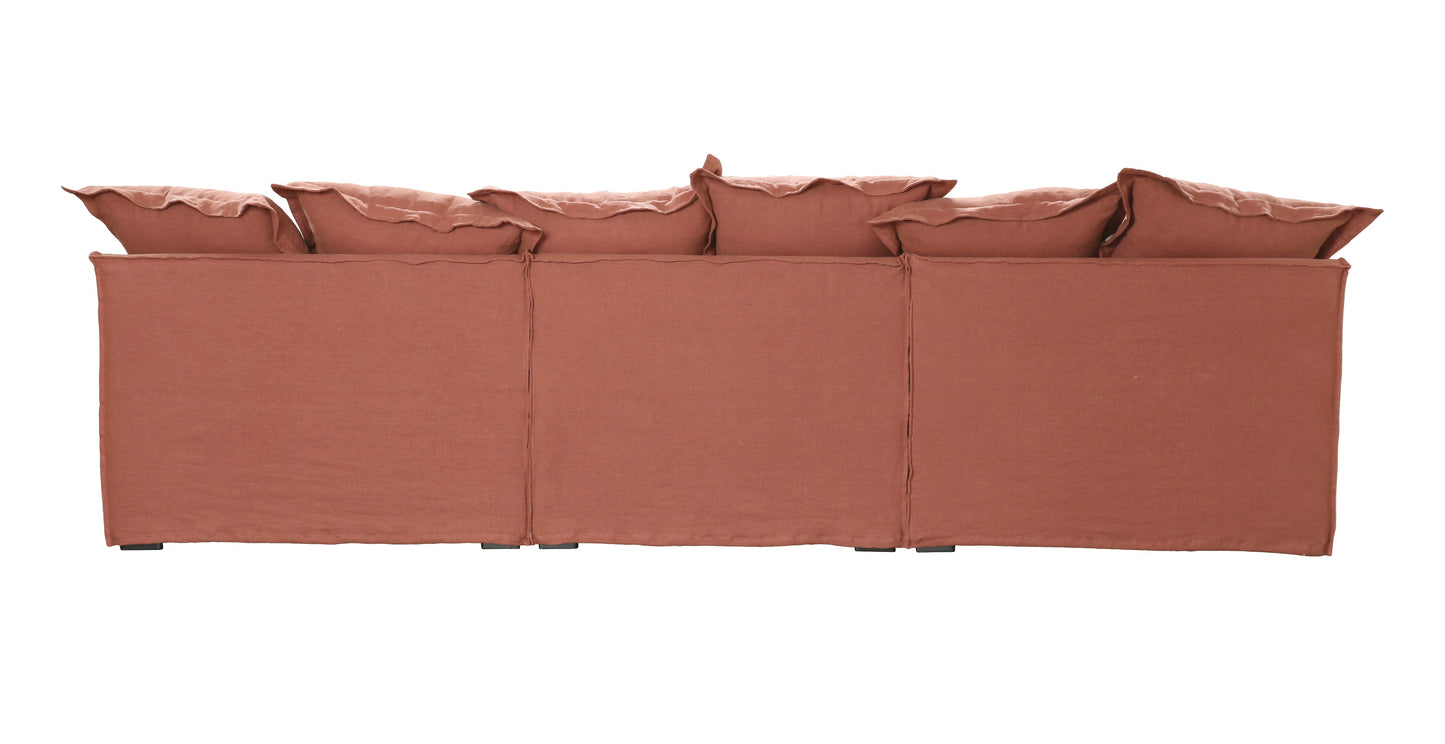 Oasis Washed Linen 3 Seat Modular Slip Cover Sofa - Rust