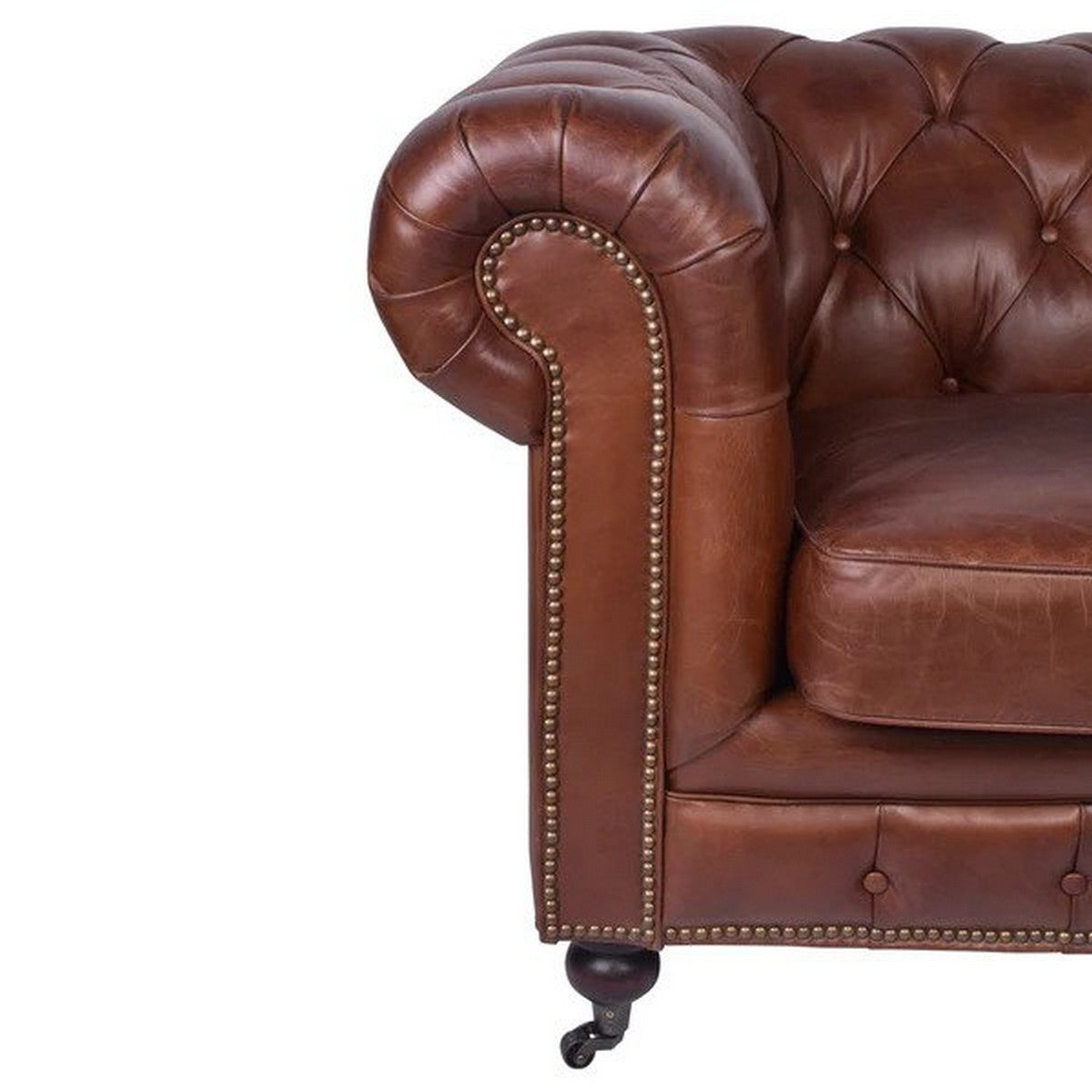 Chesterfield Aged Leather Sofa Chair - Vintage Cigar