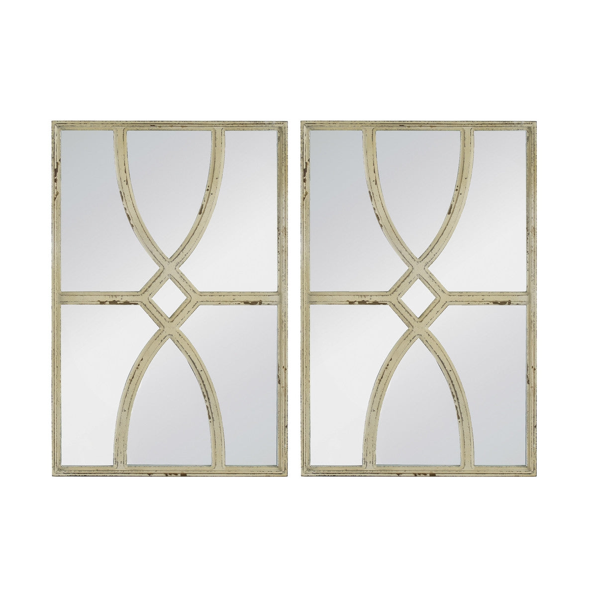 Antique White Carved Wall Mirror Set/2