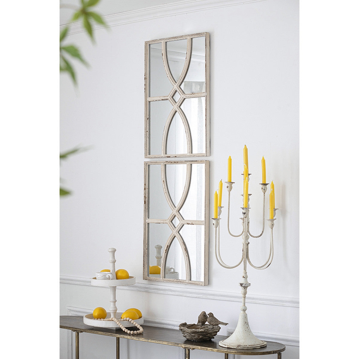 Antique White Carved Wall Mirror Set/2