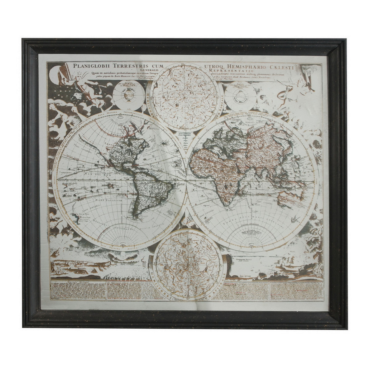 Mirrored Framed World Map Wall Hanging