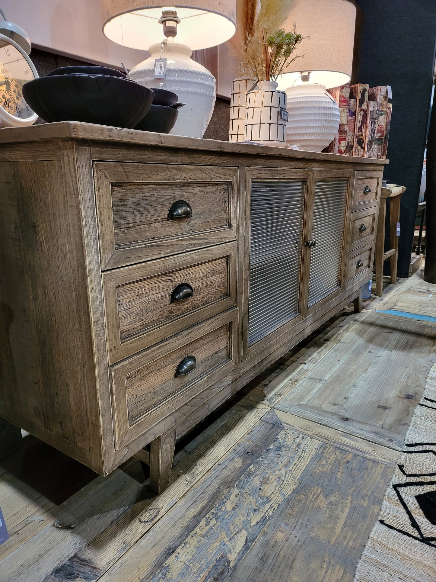 Reclaimed Oak Sideboard with Glass Doors