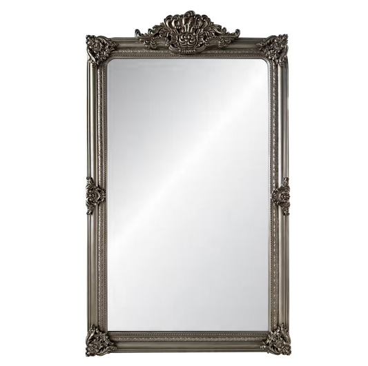 Elizabeth Ornate Beveled Floor Mirror - Antique Silver