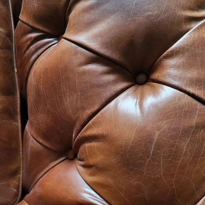 Chesterfield Aged Leather Sofa Chair - Vintage Cigar