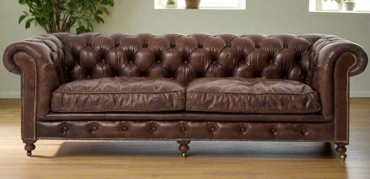 Chesterfield Aged Leather 3 Seater Sofa - Vintage Cigar