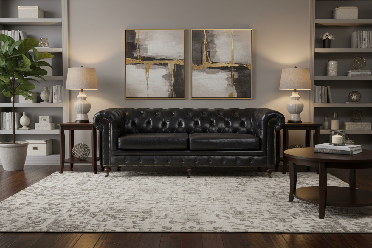 Chesterfield Aged Leather 3 Seater Sofa - Belon Black