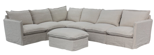 Villa Corner Slip Cover Suite with Ottoman - Salt & Pepper