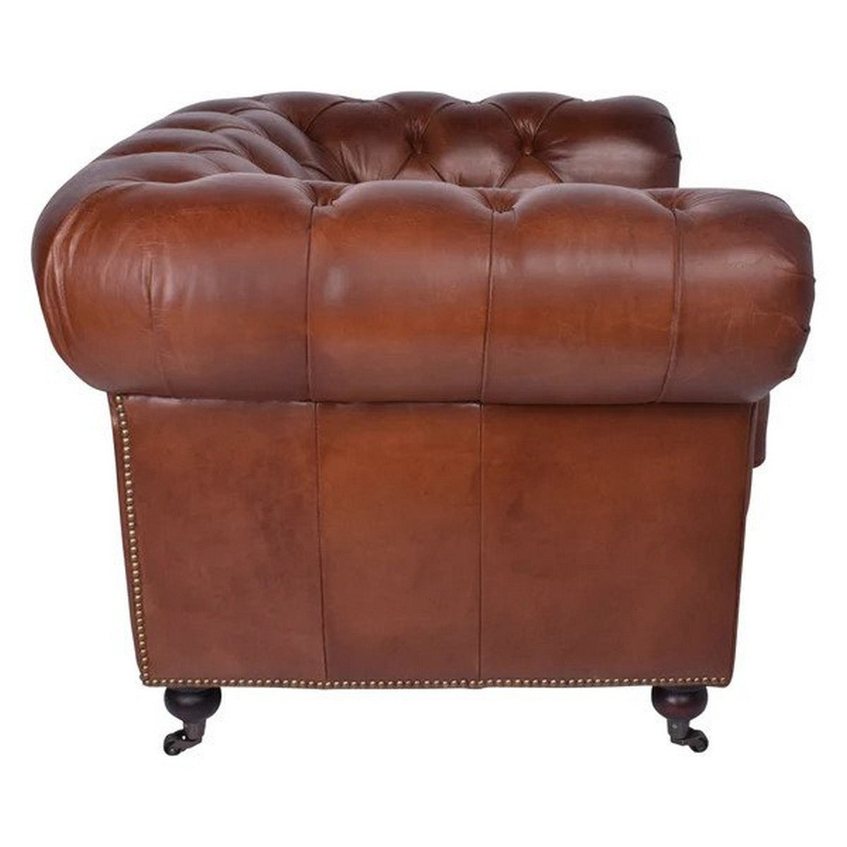 Chesterfield Aged Leather Sofa Chair - Vintage Cigar