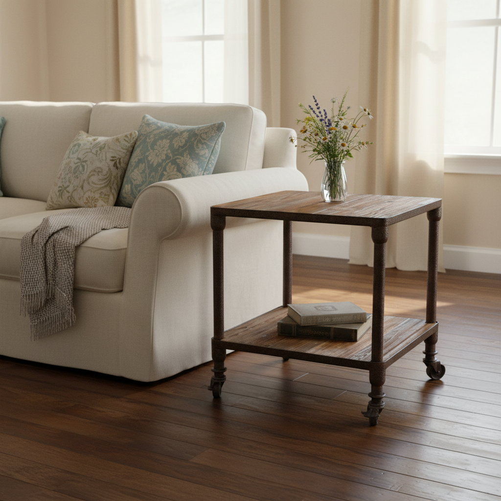 Industrial Side Table with Wheels