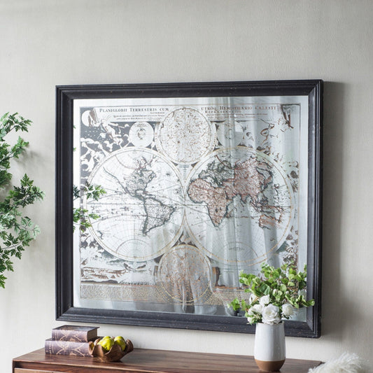 Mirrored Framed World Map Wall Hanging